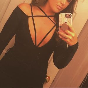 Black cross cross bodysuit